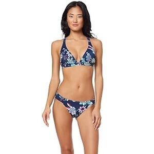 Jessica Simpson Floral Printed Triangle blue navy bikini top&Bottoms Size M